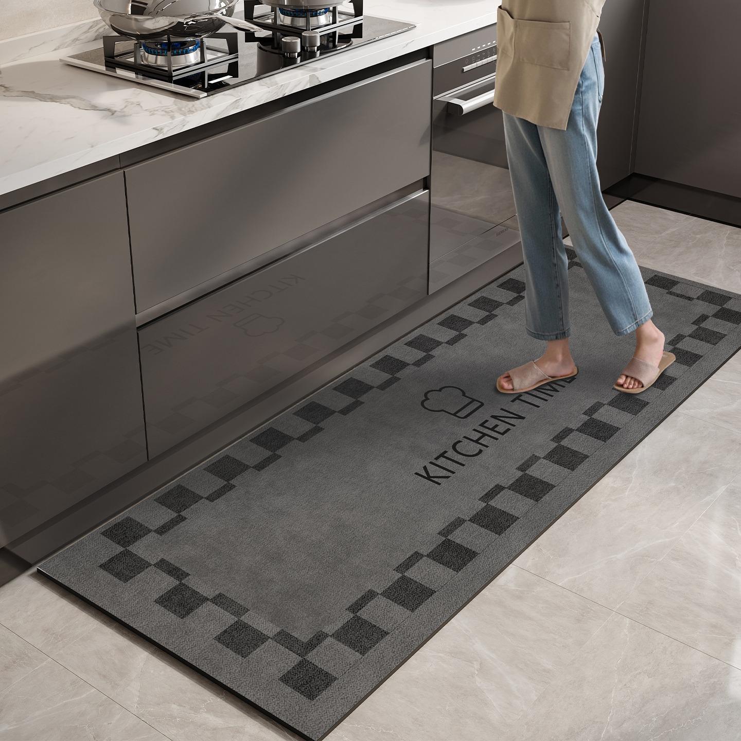 

Kitchen Waterproof Carpet Pvc Leather Floor Mat Long Carpets Non-slip Foot Mats Grey Minimalist Style Home Decoration Rug 1pc 50x80cm