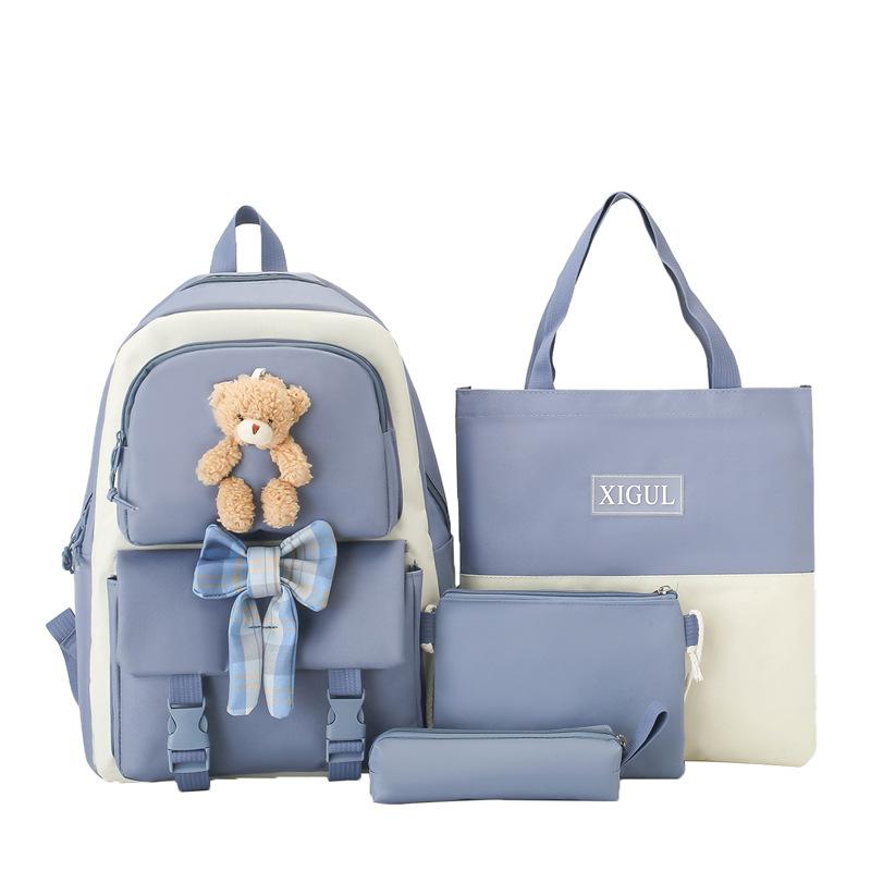 Schoolbag Student Backpack Four-piece Set Female Cute Bear Japanese Campus School Bag Large Capacity Set Transfer Backpack Portable