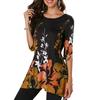 Plus Size Womens Asymmetric Floral Printed Short Sleeve Tunic Blouse For Summer Comfort