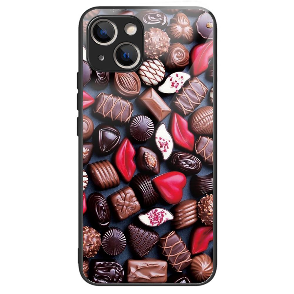 

Tempered Glass+TPU Case for iPhone 15 Phone Cover Pattern Printing Chocolate