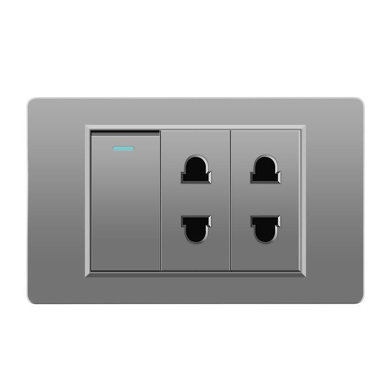 118 Type Switch Six-Hole Gray Wall Socket with Type-C 20W, Thai Style & PC Panel, Taiwan Socket