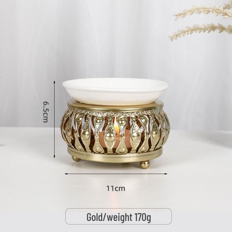 Lampă de aromaterapie transfrontalieră din fier și ceramică: Arzător de uleiuri esențiale și suport de tămâie pentru sfeșnic de birou.