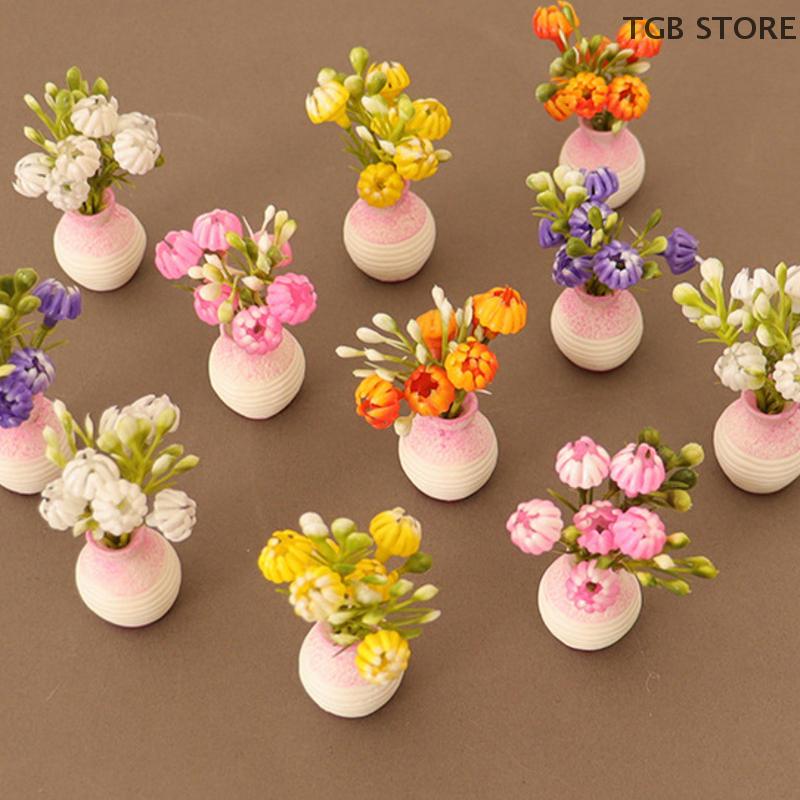 1 Pcs Miniature Plastic Colorful Floral Plants Potted Model 1:12 Dollhouse Simulation Outdoor DIY Accessories