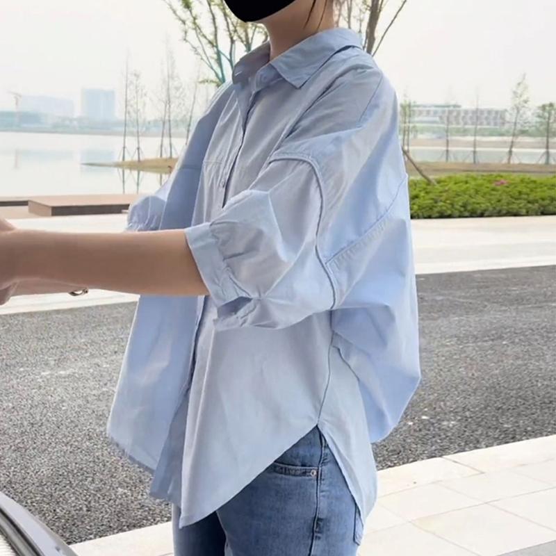 Women'S Loose  Irregular Casual Solid Color Long Sleeve Thin Shirt