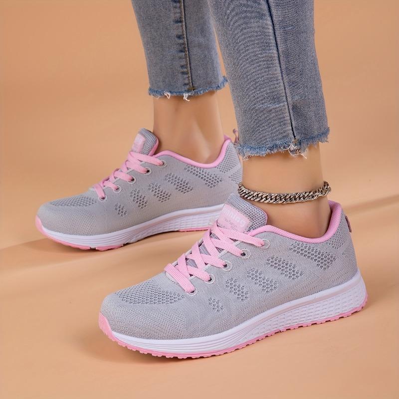 Women's Lightweight Breathable Mesh Running Shoes - Comfortable Low-Top Sneakers with Non-Slip MD Sole and Stylish Pink Accents for All Seasons