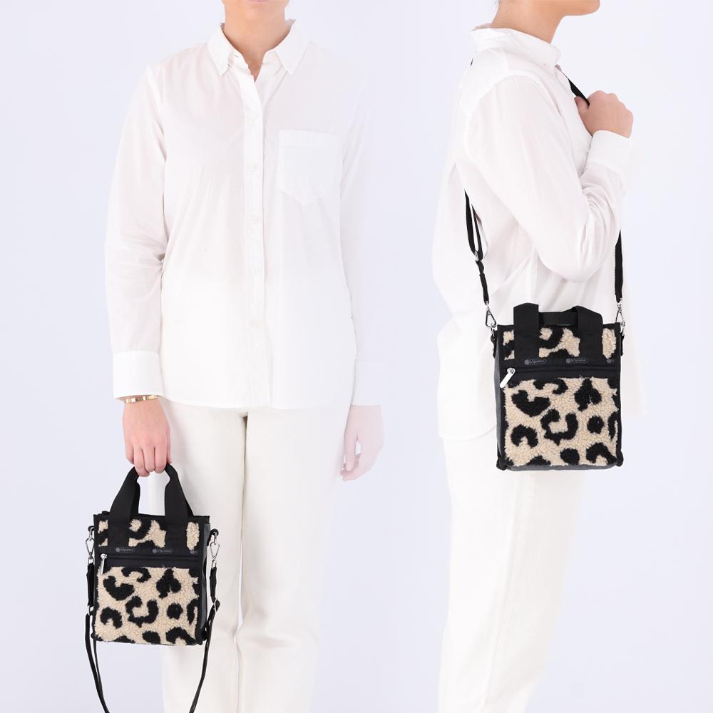 Lesportsac Black Denim/Leopard Sherpa Mini N/S Tote Bag [1609.La80]