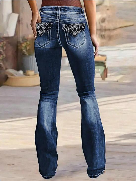 ATC50222 Damen Retro Bestickte Gerade Geschnittene Po-Hebende Jeans