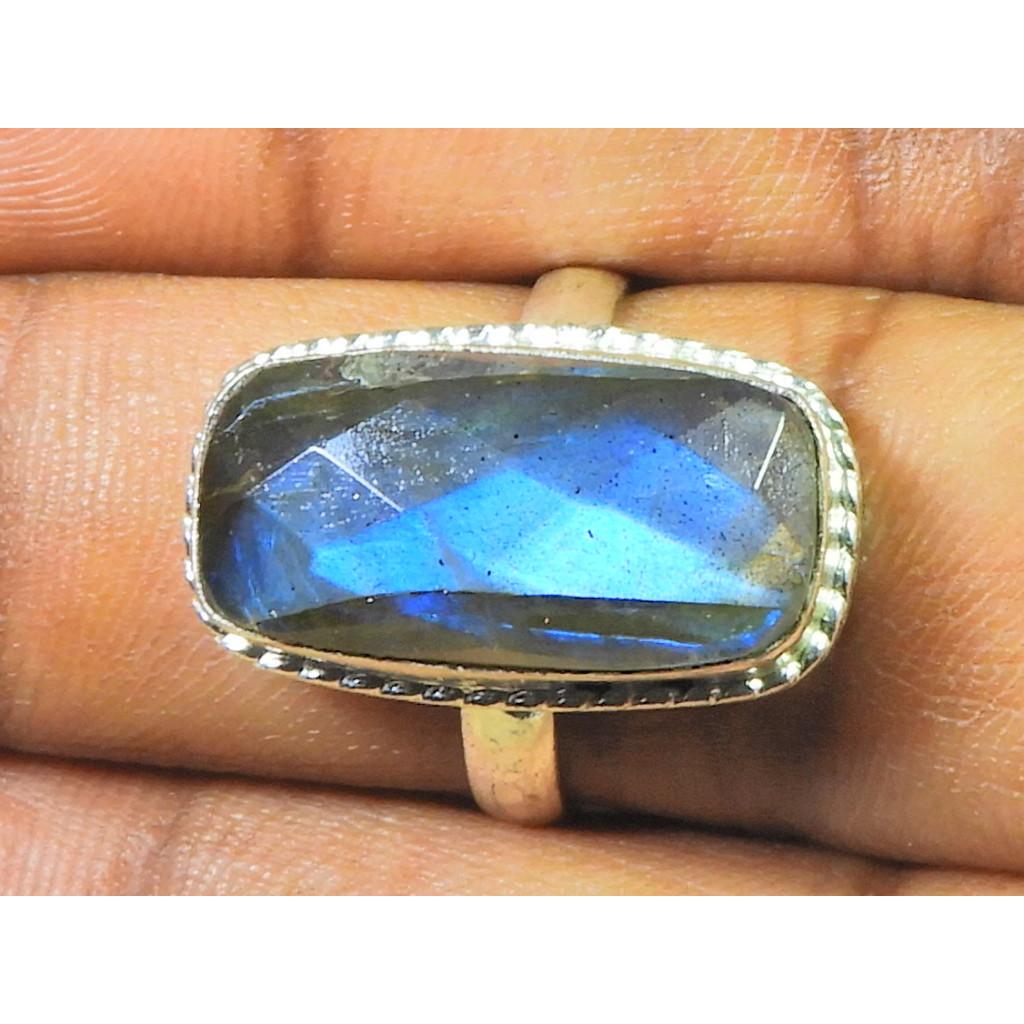 

Natural Labradorite 925 Sterling Silver Octagon Handmade Vintage Ring US7.75 MK-98