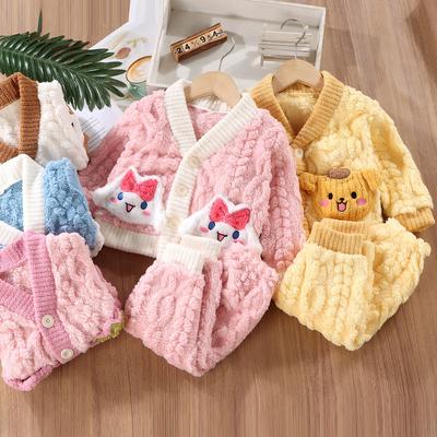 Children's Home Suit Set for Boys and Girls Children's Flannel Pajamas Thick and Warm Two-piece Set