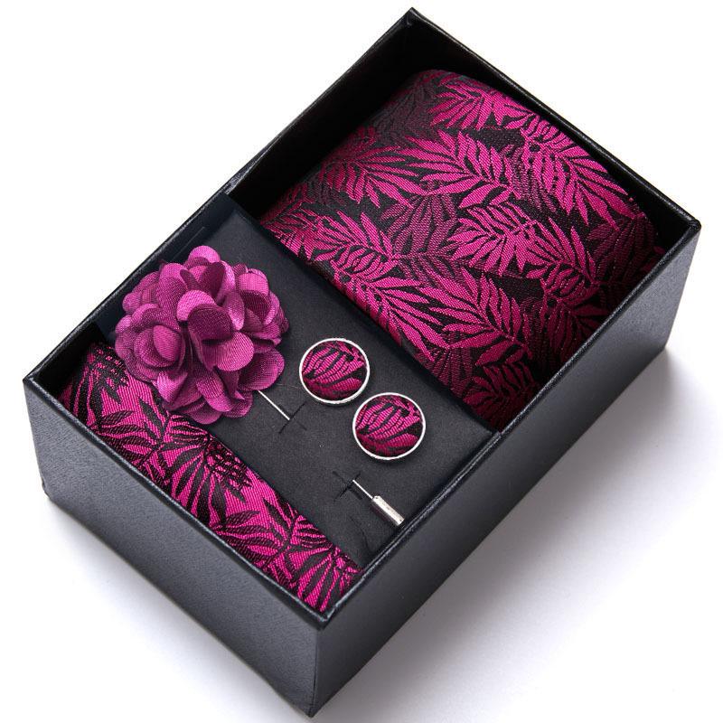 

Wine Red Wedding Tie & Cufflinks Set with Brooch - Men s Gift Box