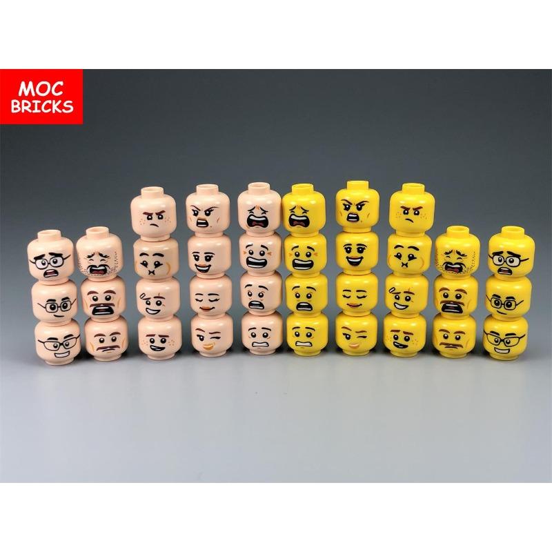 Pack MOC Bricks Figure Face Boy and Girl Head Expression DIY Educational Building Blocks Toys For Children Gifts