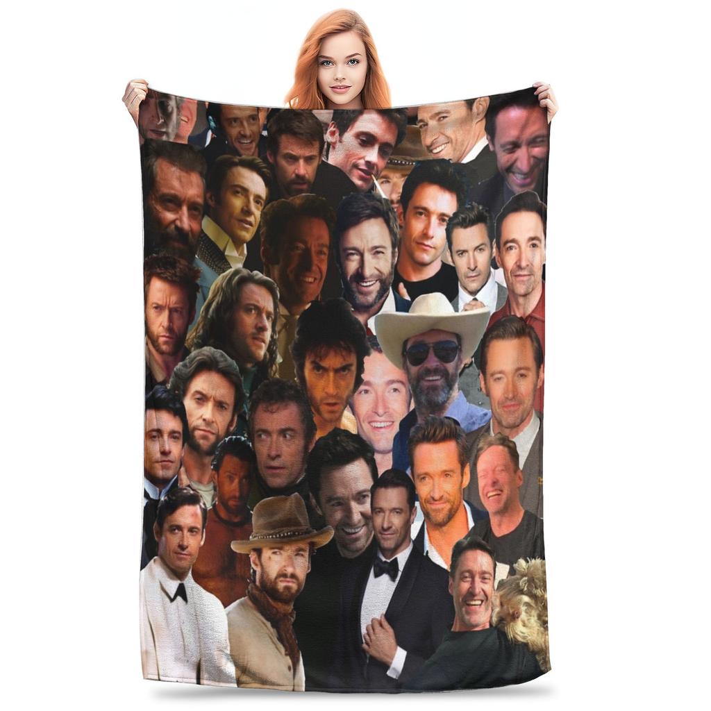 Coperte Divertenti con Collage di Foto di Hugh Jackman Morbidissime in Flanella Coperta Calda Lavabile in Lavatrice
