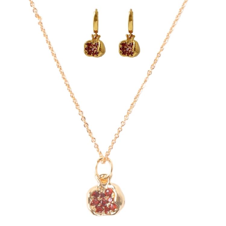 Pomegranate Pendant Earrings/Necklace Elegant Zircons Fruit Jewelry for Women