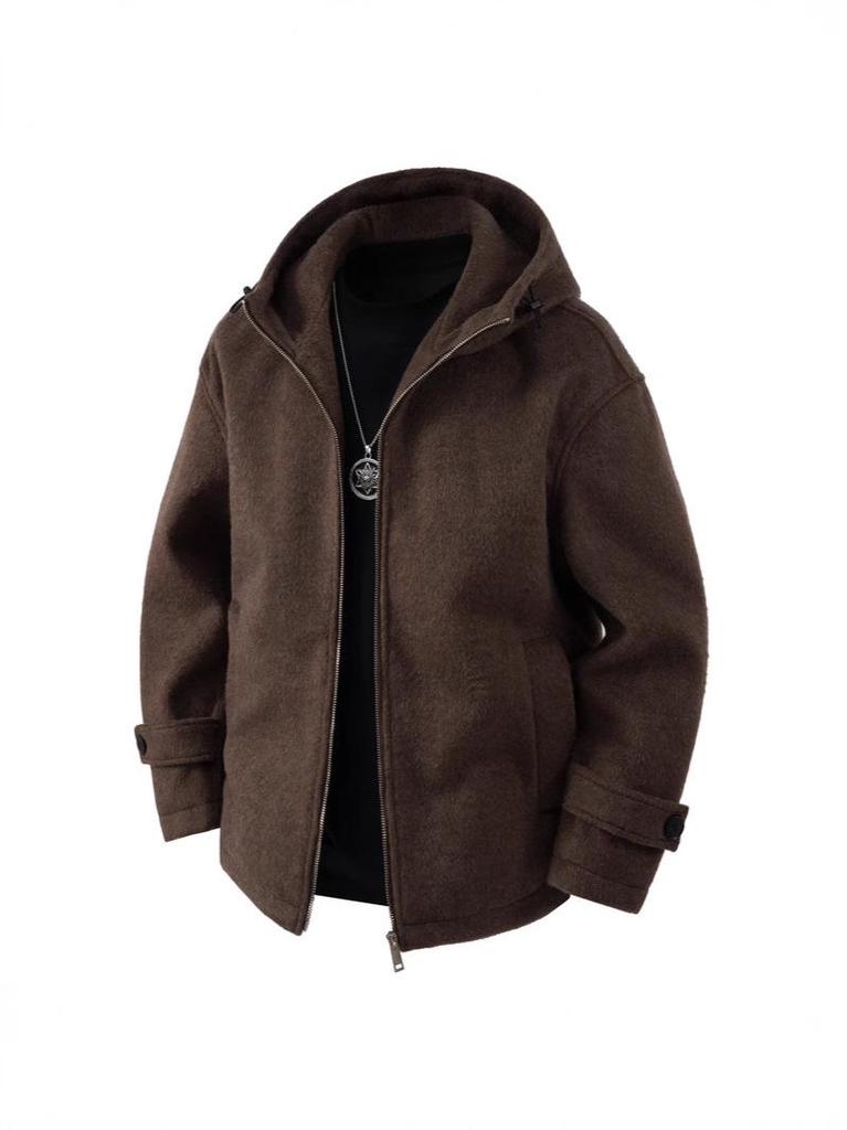 Men's Winter Thick Wool Hooded Zipper Jacket