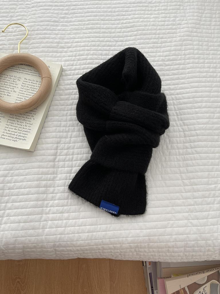 Winter thickened warm scarf women's versatile solid color short knitted student windproof literary soft waxy