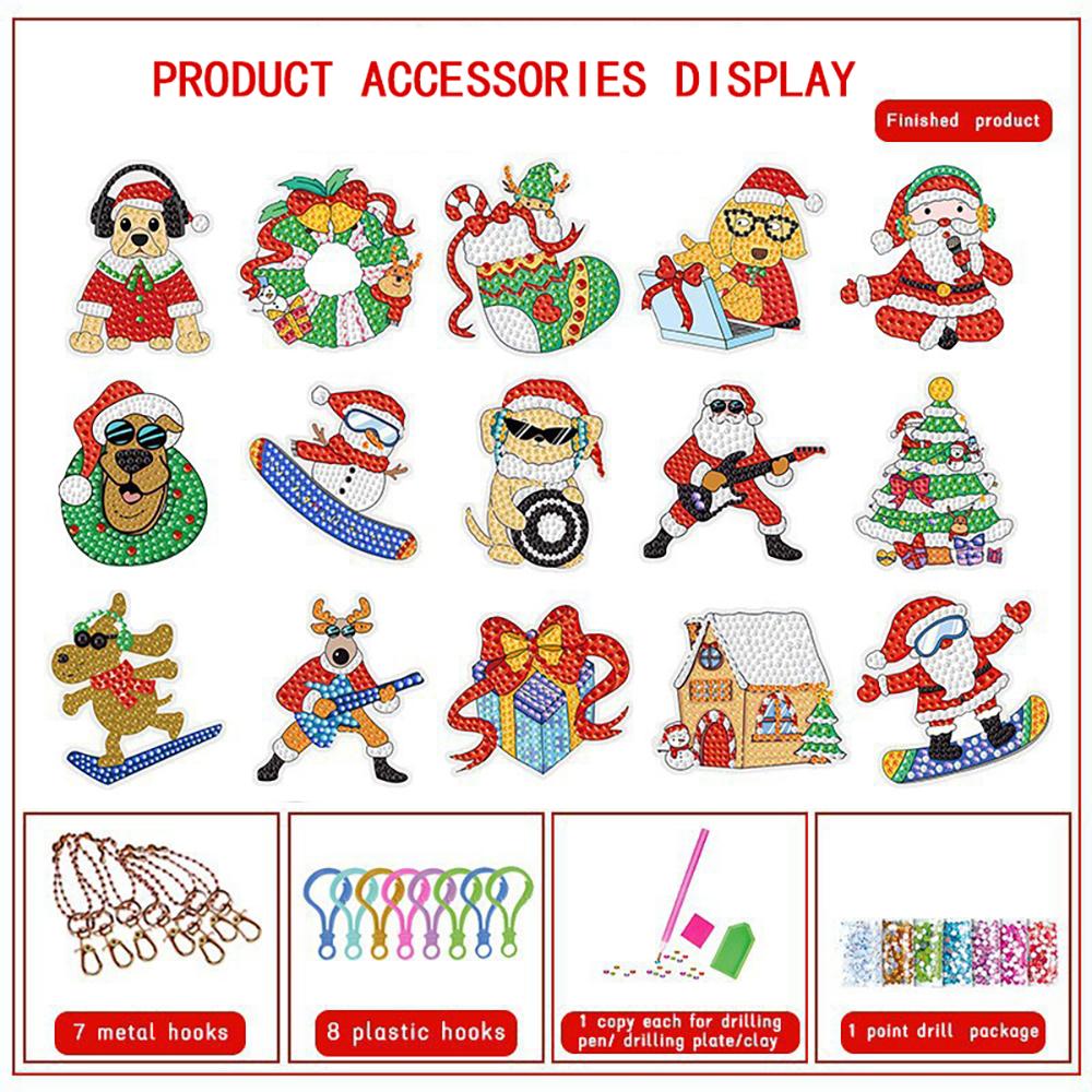 Non-Toxic Christmas Diamond Painting Keychain 5D Diy Hanging Diamond Art Kits Diamond Ornaments For Kids Christmas Crafts Family Decor