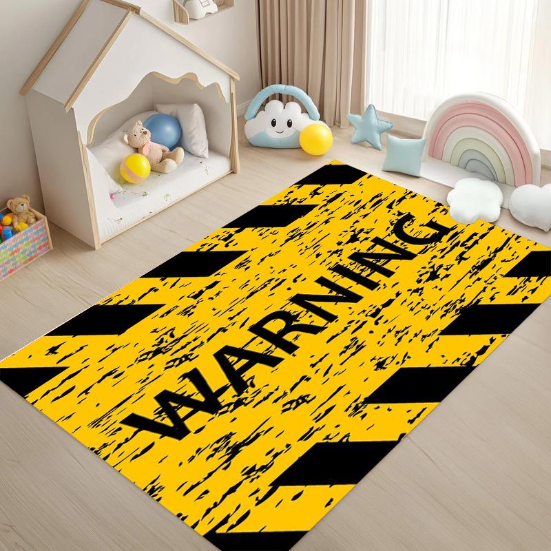 Stylish Warning Sign Print Area Rug, Soft Non-Slip Floor Mat for Living Room Bedroom Kitchen Office Nursery Home Decor