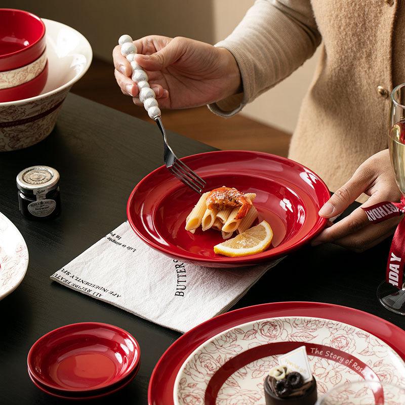 Retro Newlywed Tableware Set - Red Bowls & Plates Wedding Gift 2025 Style