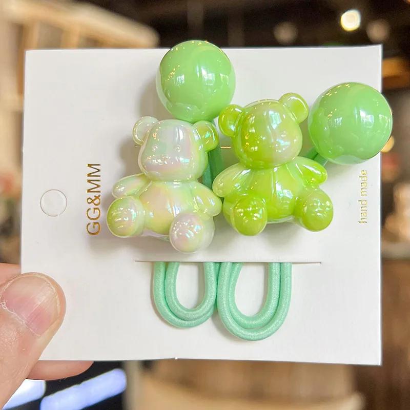 2 STÜCKE Schöne Gradienten Sitzen Bär Mädchen Elastische Haarbänder Prinzessin Haarschmuck Kinder Haargummis Baby Kopfbedeckungen
