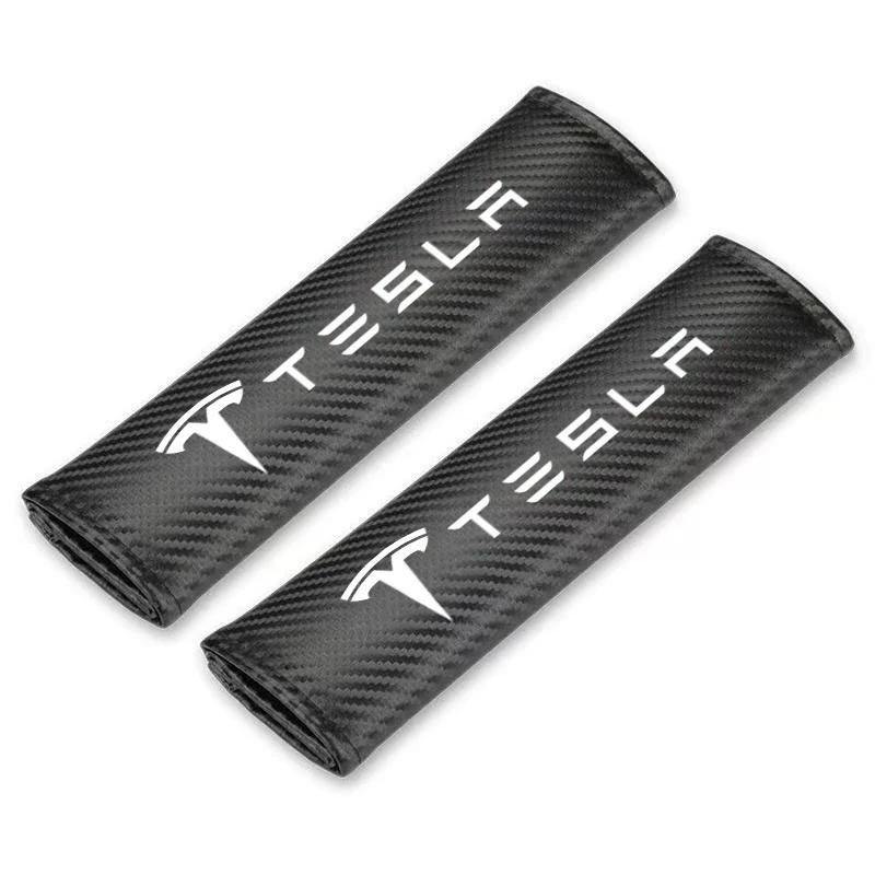 

Car Sticker Tesla 2pcs Leather Car Seatbelt Cotton Safety Shoulder Protection Cover For Tesla Model 3 Model S X Y Roadster Space