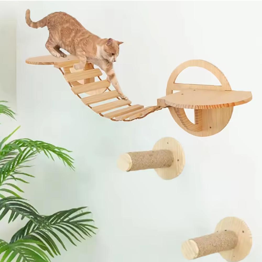 Cat Tree Pet Climbing Frame Wall Mounted Cat Nest Sisal Cat Scratching Post Clouds Jumping Platform Eco-friendly Wooden