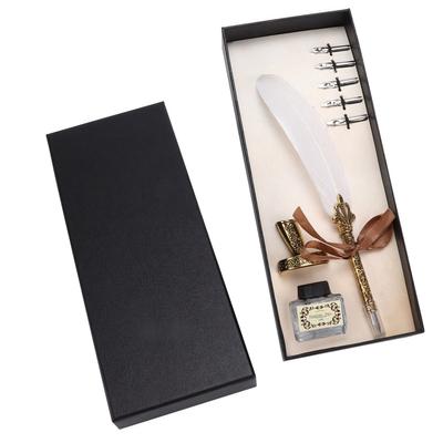 סט נוצות קולמוס מלאכה רטרו חרוט פלדת אל-חלד חליפת כתיבה למתנת חתימה שולחן