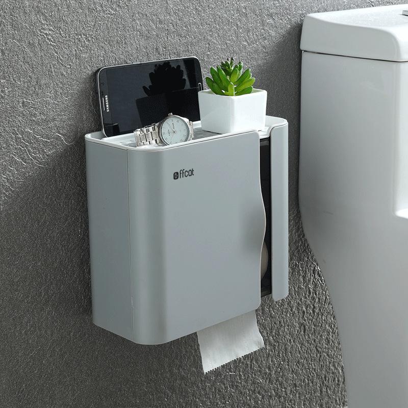 Bathroom Paper Towel Box Toilet Paper Drawer Roll Tube Toilet Paper Holder Wall Mounted Hole-free Waterproof Shelf Bathroom