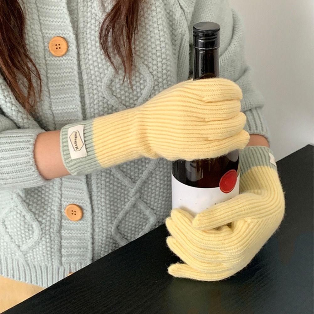 Touch Screen Autumn Winter Warm Gloves Striped Split Finger Long Gloves Thermal Gloves