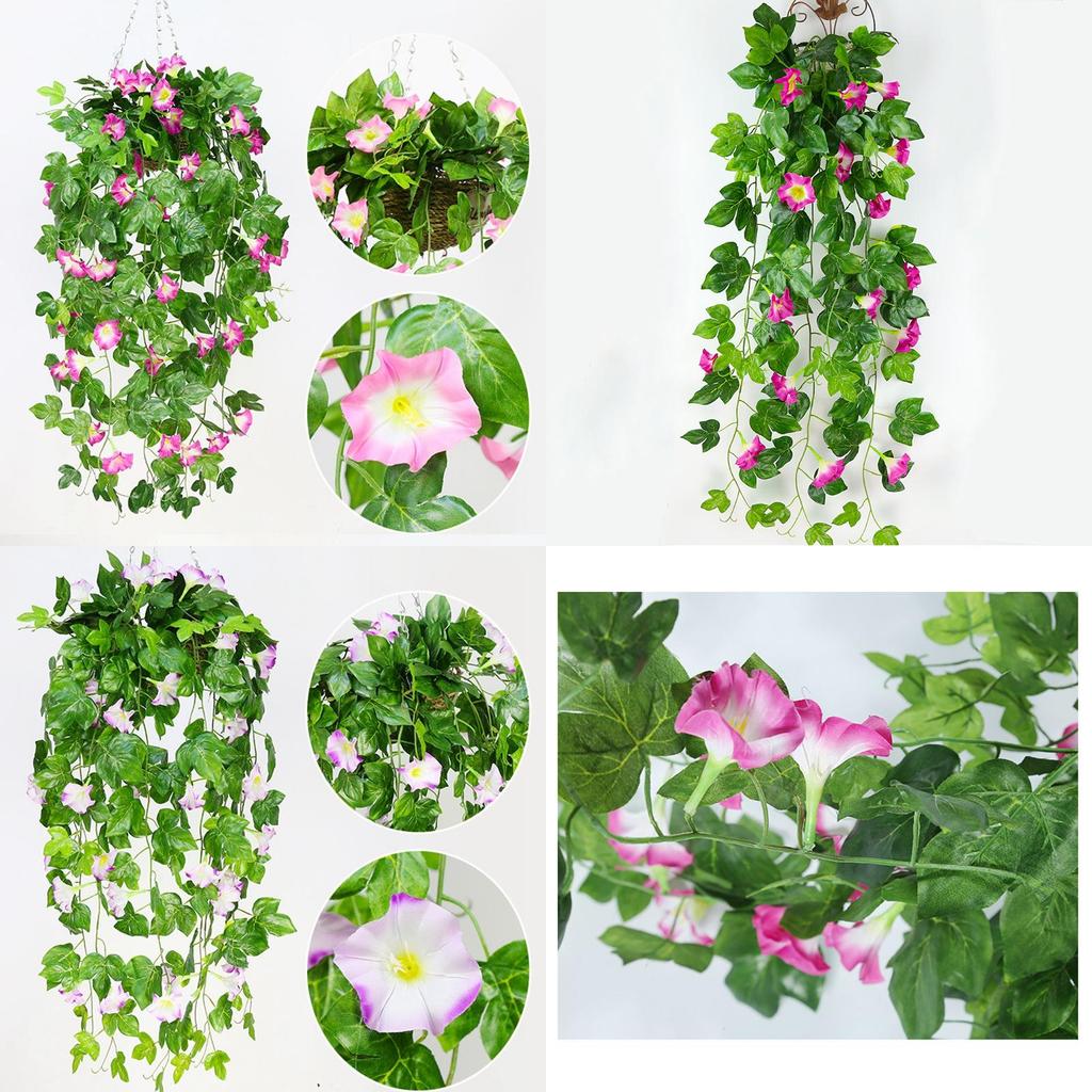Lifelike Hanging Basket Artificial Flower Morning Glory Vine For Stunning Home Wall Decor