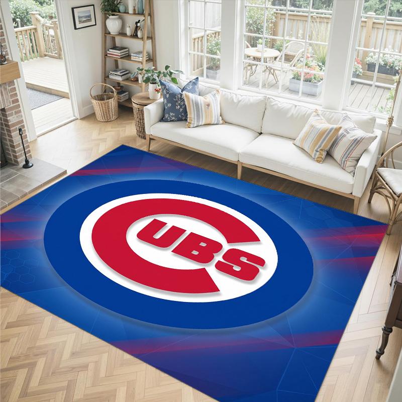Chicago Cubs Design Crystal Velvet Carpet Cozy Non?Slip Printed Rug For Bedroom Living Room Entrance