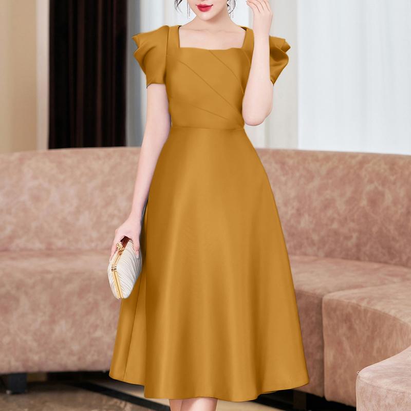 ZANZEA Women Casual Square Collar Summer Short Sleeve A-Line Dress