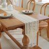 Beige Table Runner Lace Cotton Blended Fabric with Tassel For Coffee Table Decor Wedding Decoration