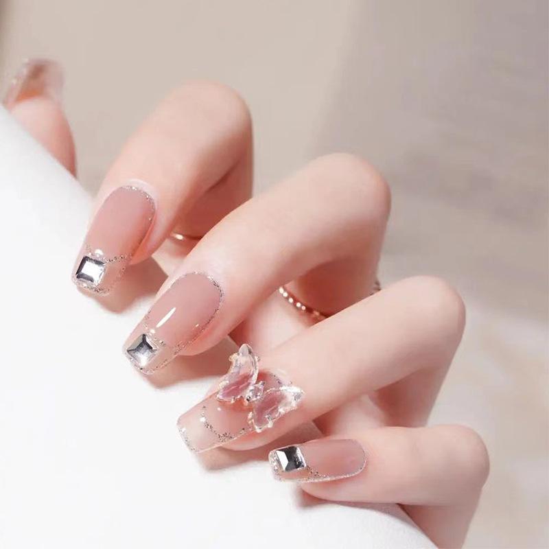 

Diamond Crystal Butterfly Gold Powder False Nail Patches for Parties