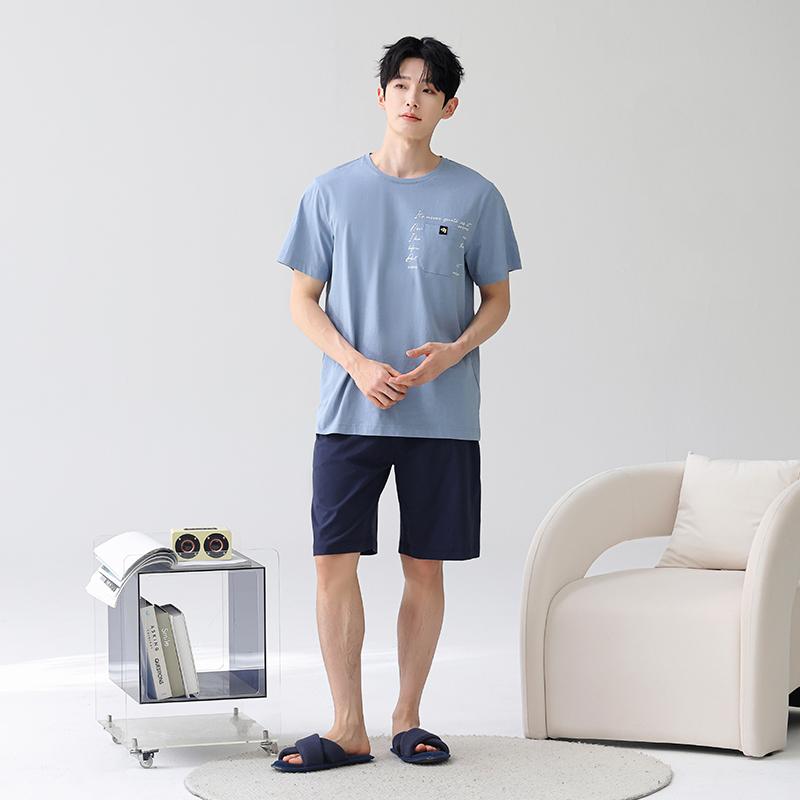 Fenteng [100% Cotton Antibacterial] Home Clothes Men's Pajamas Men's Set T-shirt Shorts 26 Summer New Edition
