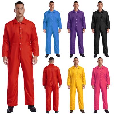 Heren Slijtvast Omgeslagen Kraag Lange Mouwen Knoopsluiting Werkoverall Jumpsuit Uniformen