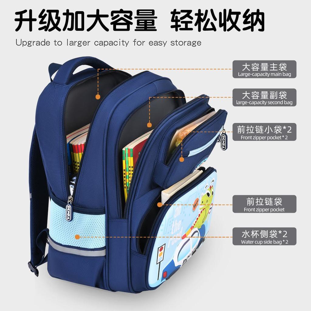 Elementary School Bag Three-Piece Burden Reduction Backpack Children'S Cartoon Dinosaur Backpack Pencil Bag Meal Bag Dragon