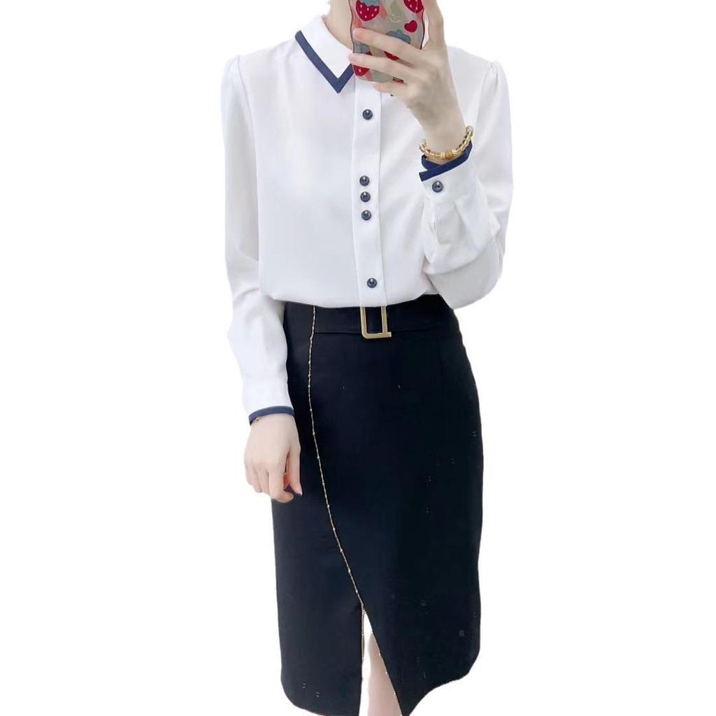 Spring/Autumn Han Style Slimming High Waist Midi Skirt with Slit