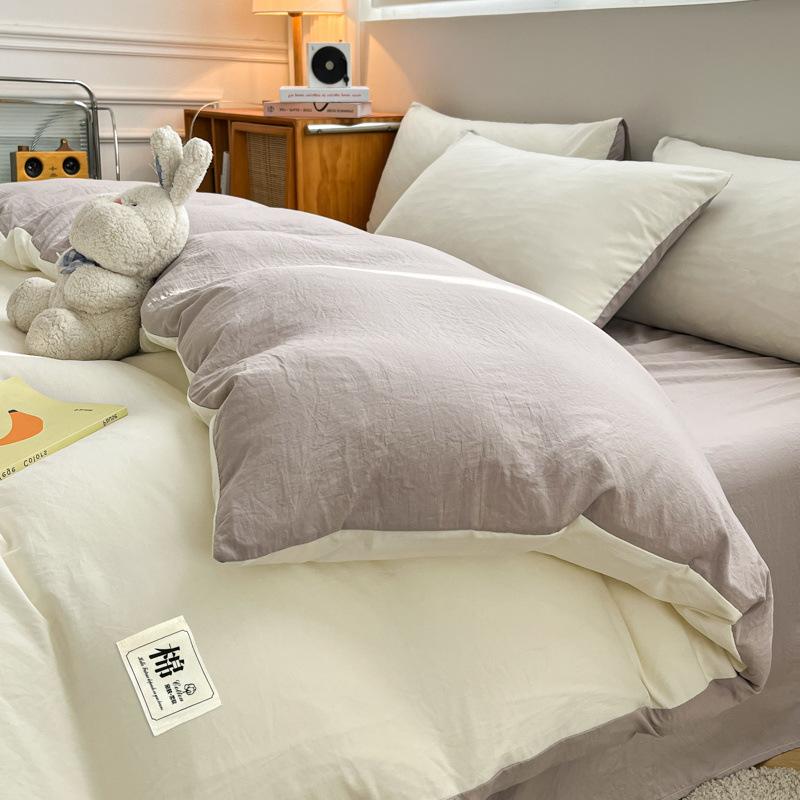Super Soft Washed Cotton Solid Color 4-Pcs Quilt Cover Student Dormitory 3-Pcs Set Four Seasons Universal A Maternal Infant Grade