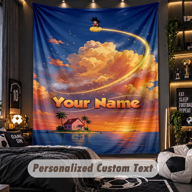 Personalized Wall Tapestry,Dragon Ball Custom Printed Name, Fabric Wall Art For Indoor Room Backdrop