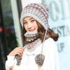 Winter Women Hat Bib Set Adults Outdoors Cycling Running Warm Ball Beanies Scarf