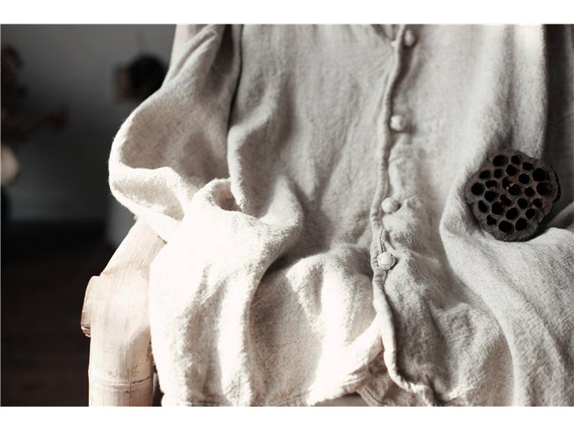 Dámský retro lněný kardigan - Národní styl, jednobarevný, ležérní volný střih na jaro a podzim