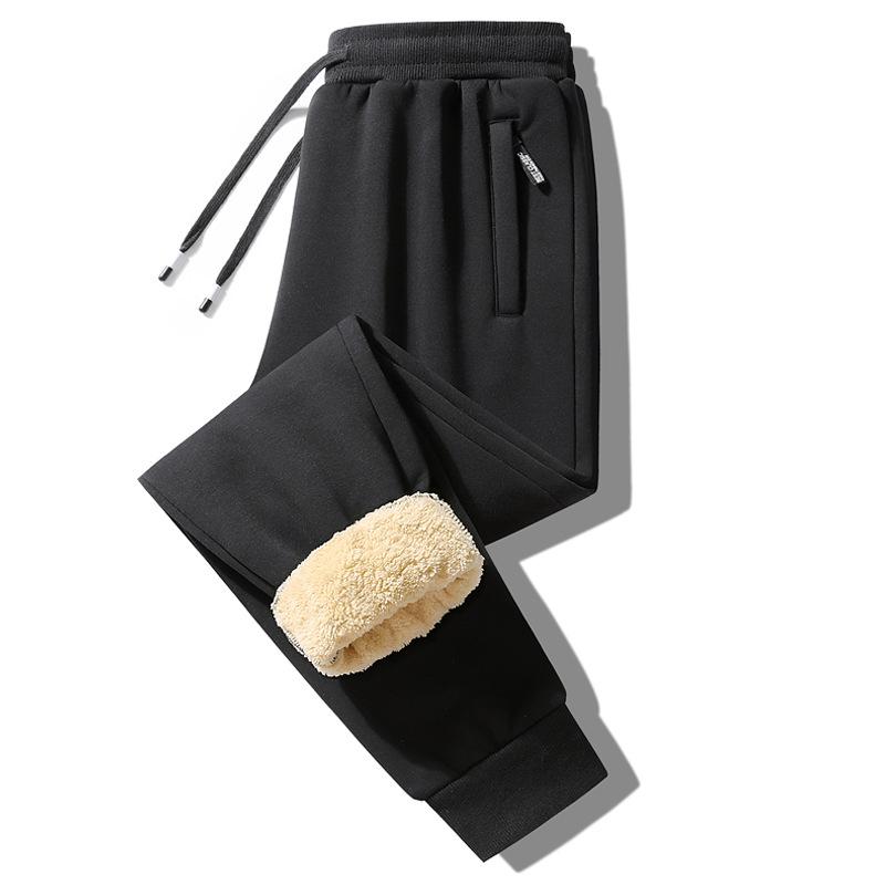 Men's Fleece-Lined Winter Sweatpants with Two-Way Zipper