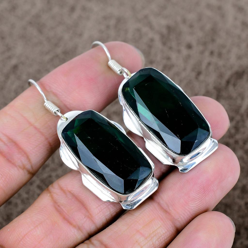 Chrome Diopside Gemstone Handmade 925 Sterling Silver Jewelry Earring 2.13" KKG-615