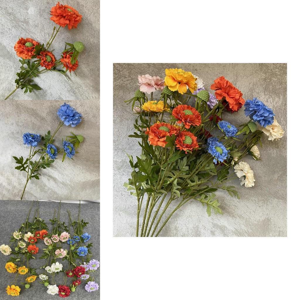 Sweet Scabious Artificial Flower Vase Arrangement For Wedding Decor And Indoor Use