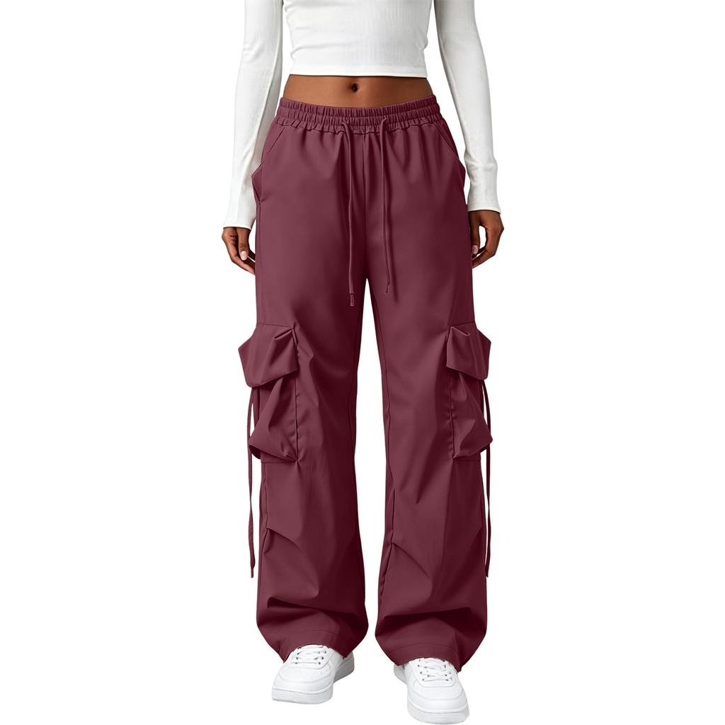 High Waist Wide Leg Cargo Pants for Women Loose Fit Straight Leg Trousers with Multiple Pockets and Adjustable Waistband Casual Bottoms