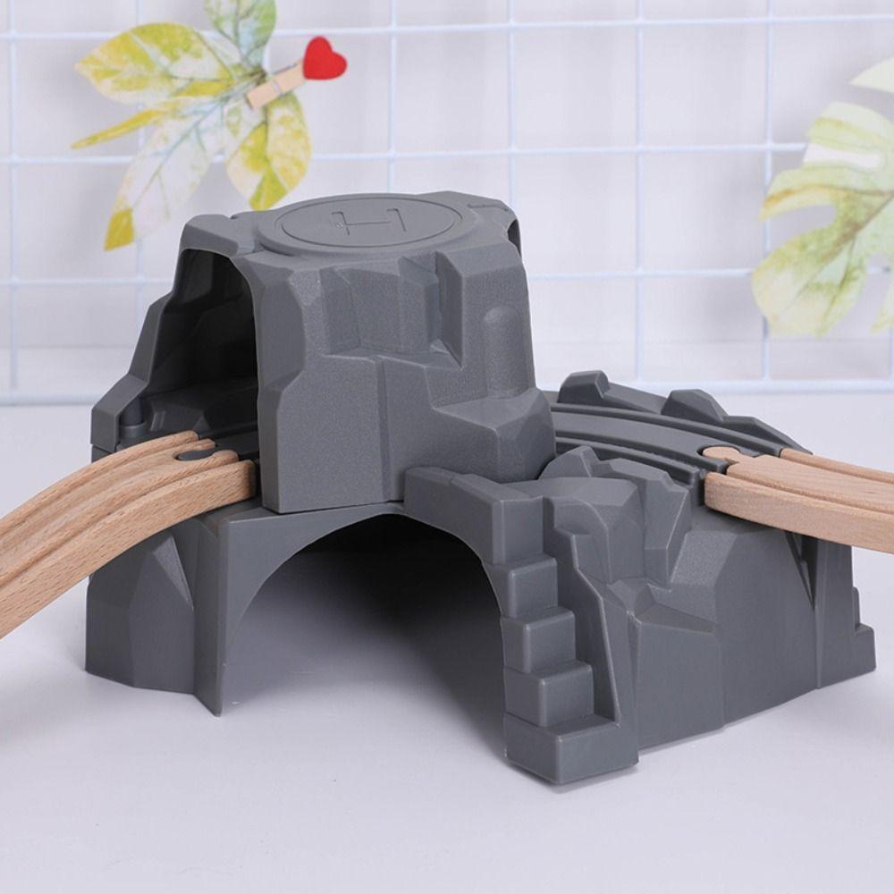 Mountain Cave Track Train Double Tunnel Simulation Wooden Track Train Toy  Kids Toy