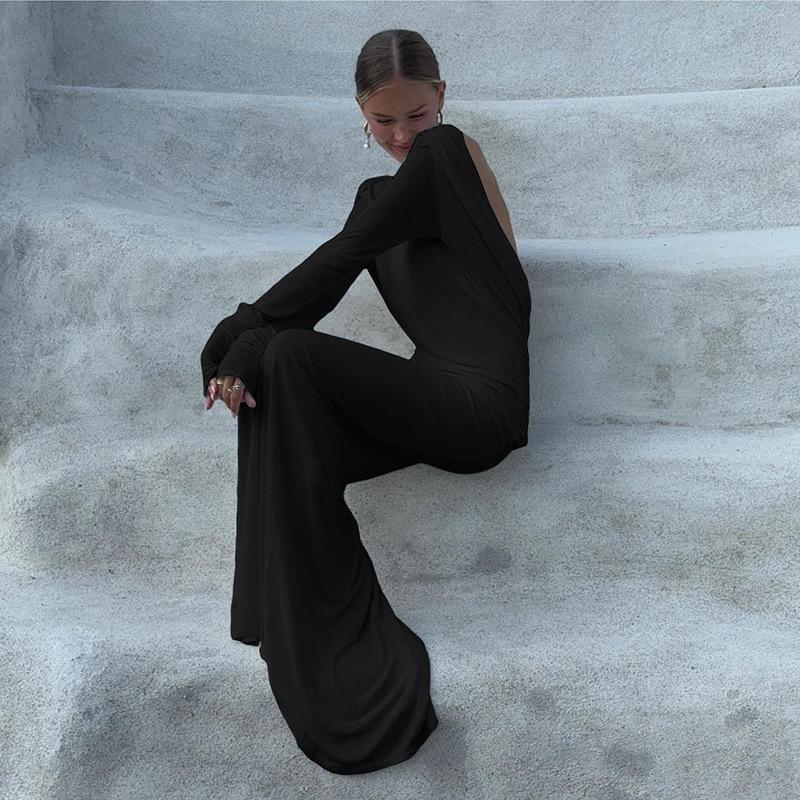 Neues elegantes und sexy rückenfreies langes Kleid, figurbetontes langärmeliges Kleid für Damen