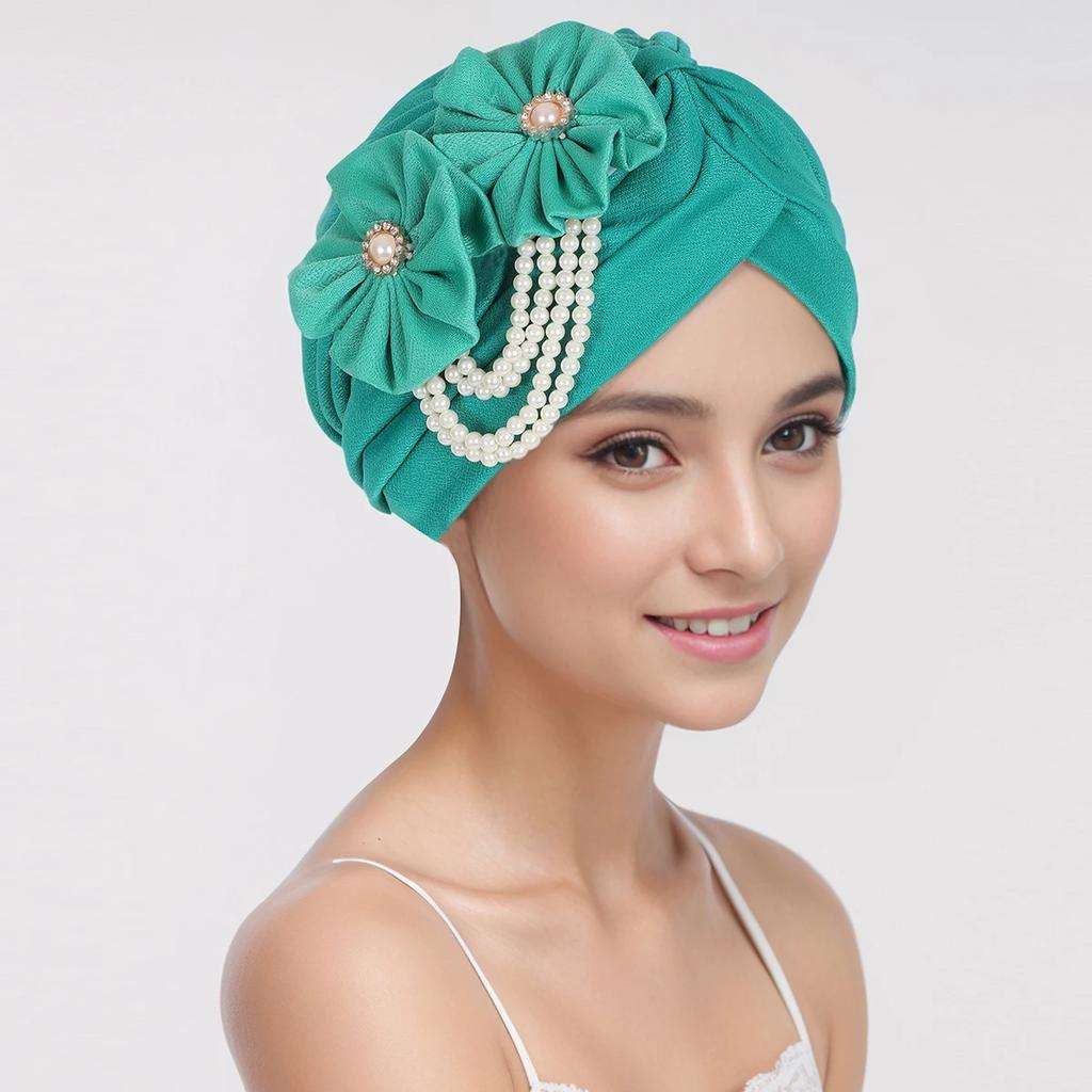 Pearls Beading Turban Cap for Women