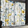 2pc Watercolor yellow and blue floral pattern curtains, polyester fabric, machine washable, suitable for bedroom/living room
