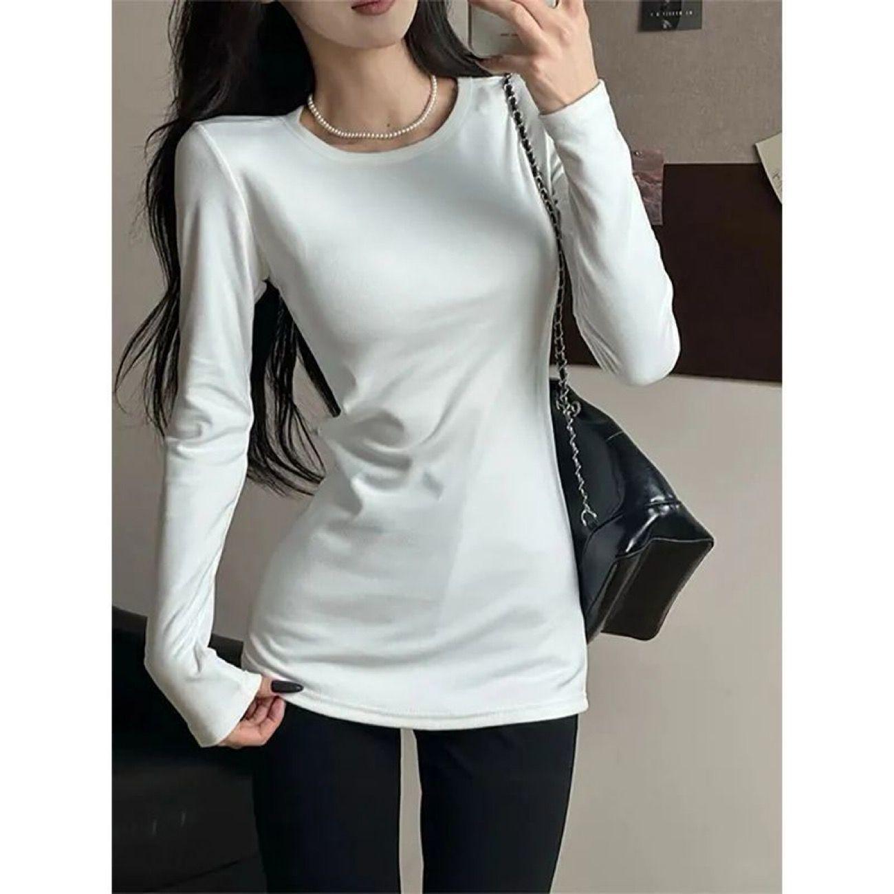 270g German Velvet Mid-Length Long-Sleeve T-Shirt - Slim Fit Double-Sided American Style Base Layer Large белый